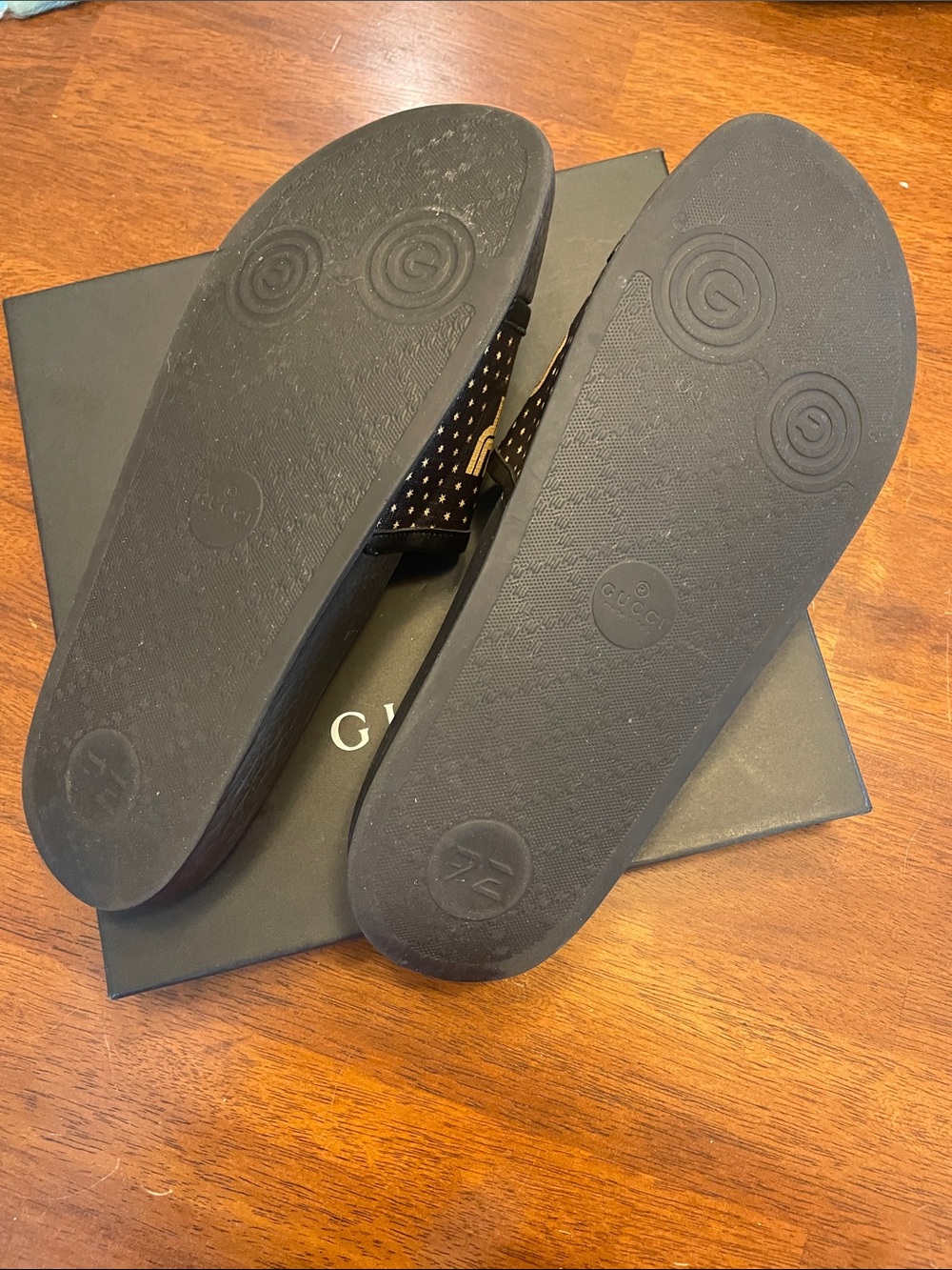 GUCCI~519996 “Guccy” Slides, Black/Gold, Unisex - Picture 7 of 7